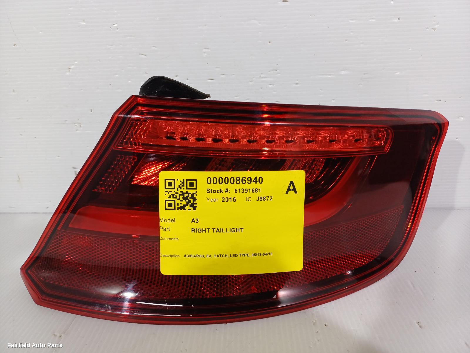 2013-2016 Audi A3 Right Taillight