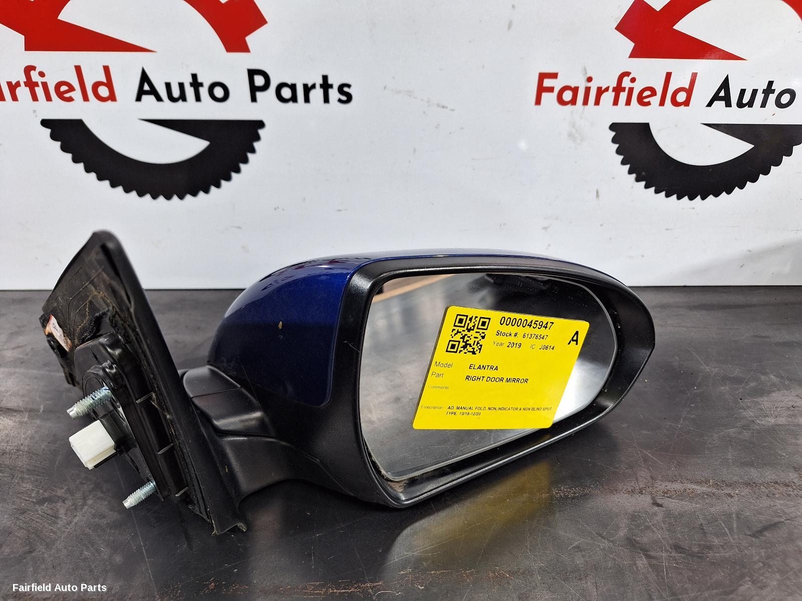 2018-2020 Hyundai Elantra Right Door Mirror