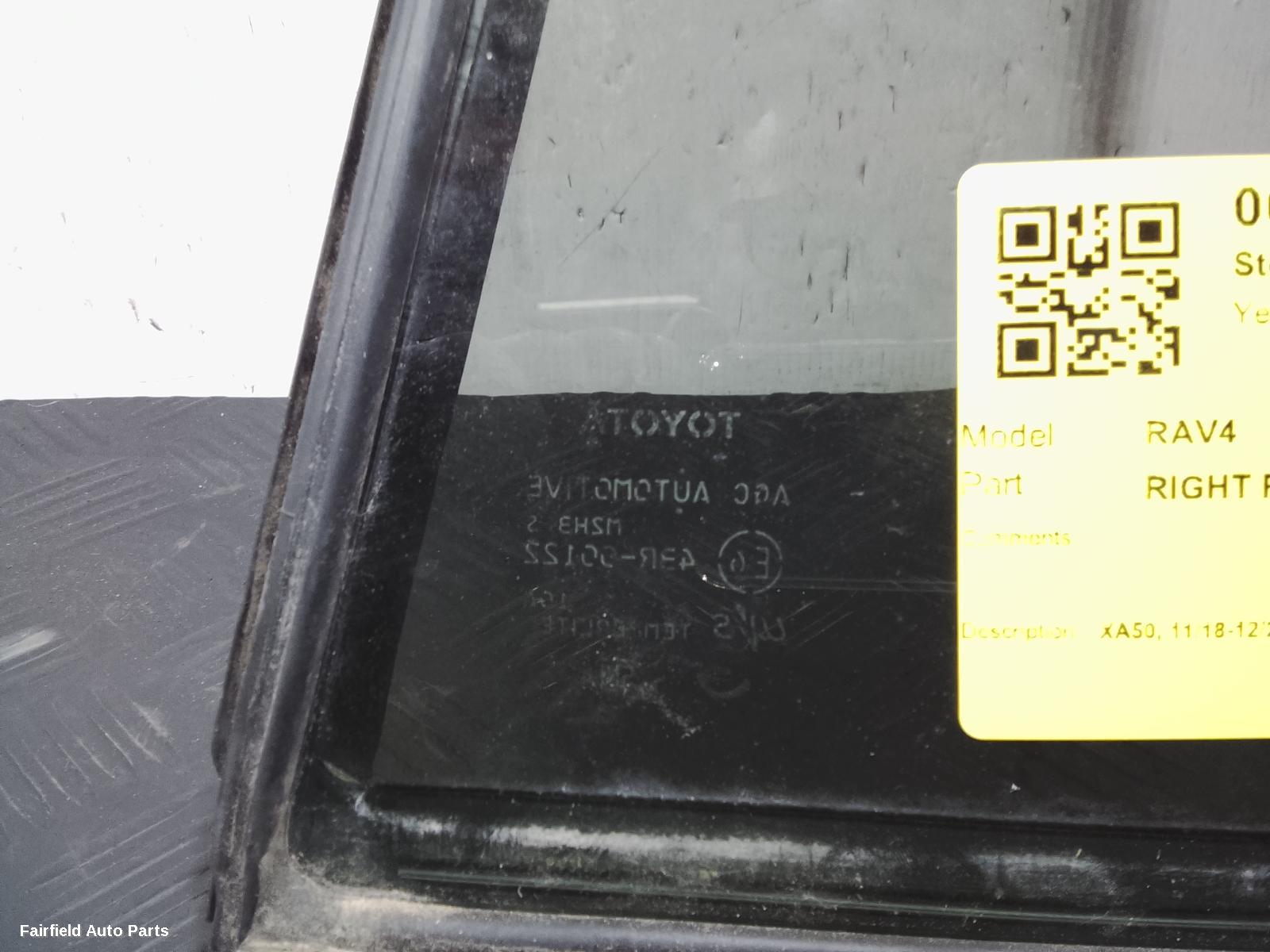 2018-2025 Toyota Rav4 Right Rear 1 4 Door Glass