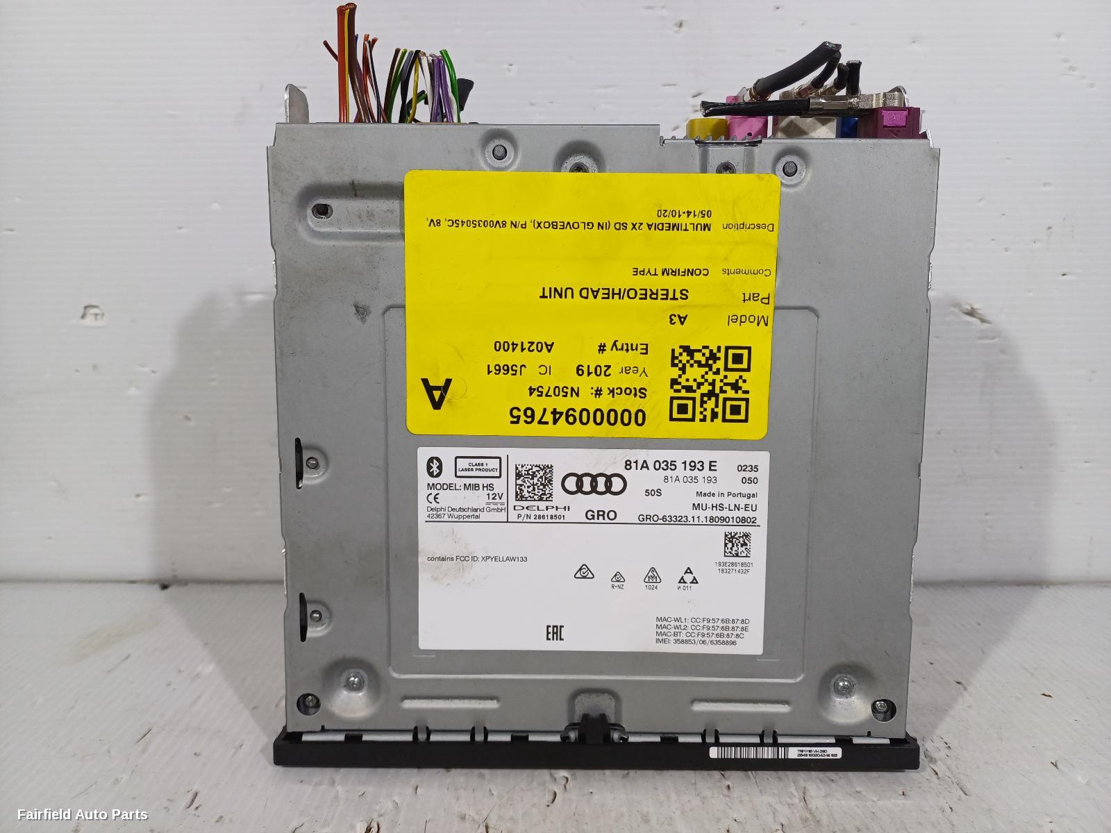 2013-2020 Audi A3 Radio Cd Dvd Sat Tv