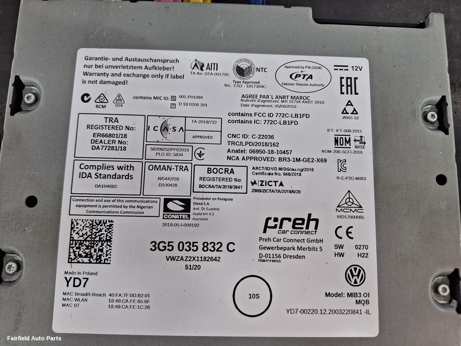 2020-2025 Volkswagen T-cross Radio Cd Dvd Sat Tv