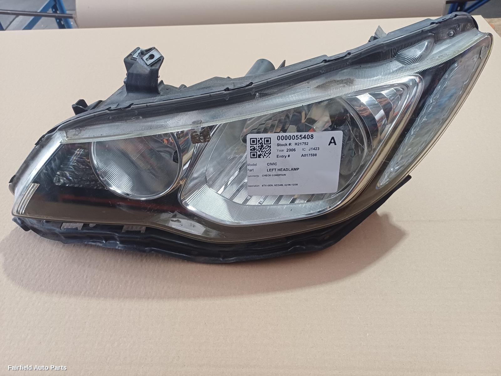 2006-2008 Honda Civic Left Headlamp