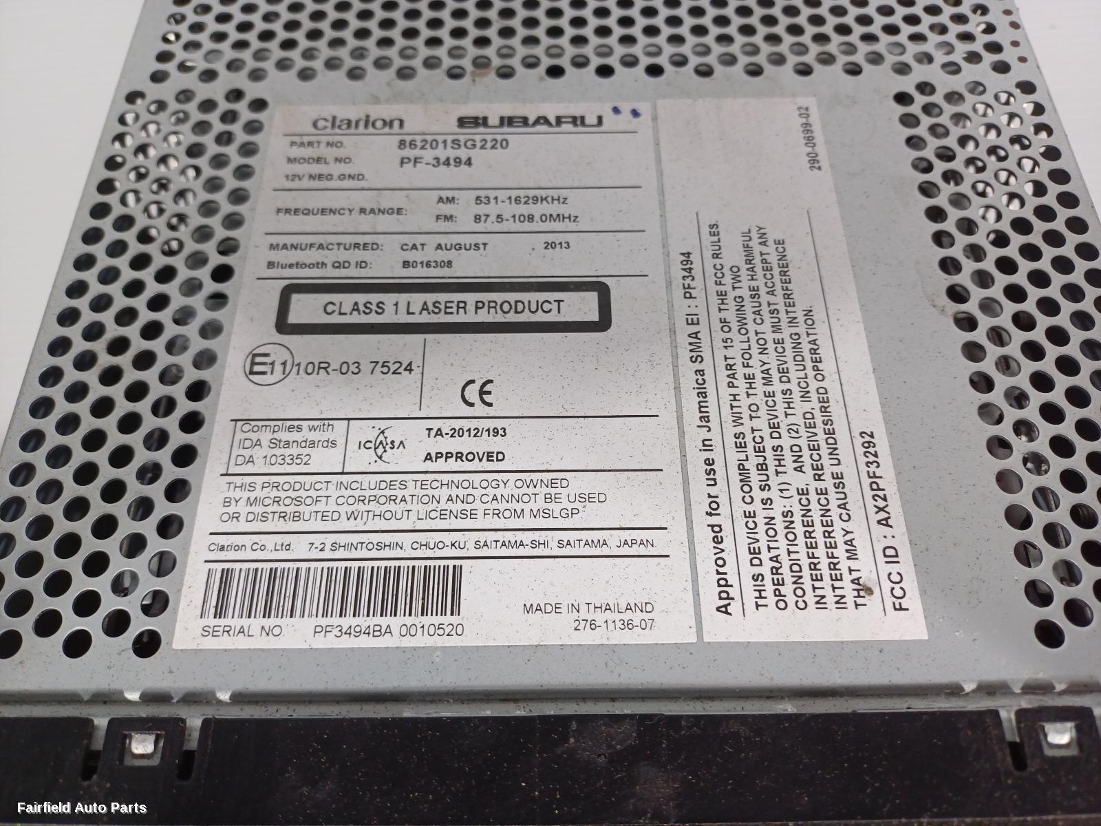 2012-2015 Subaru Forester Radio Cd Dvd Sat Tv