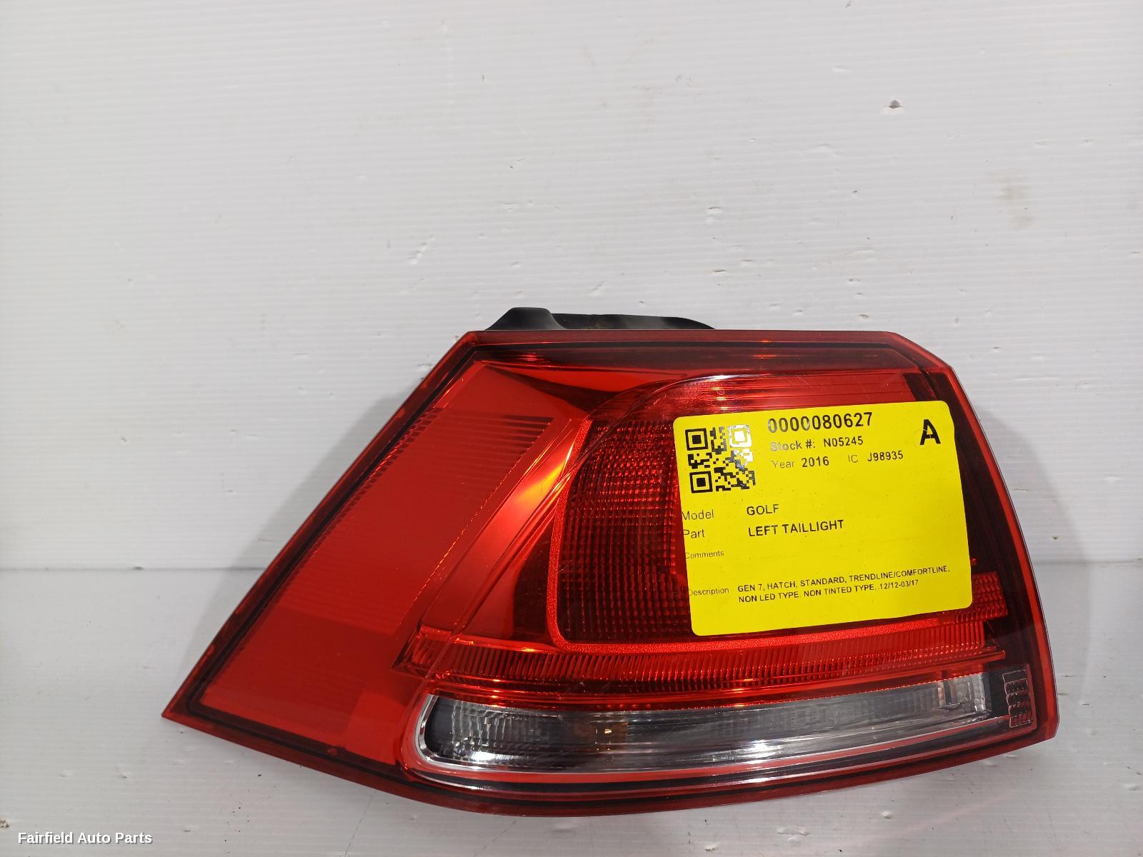 2012-2017 Volkswagen Golf Left Taillight