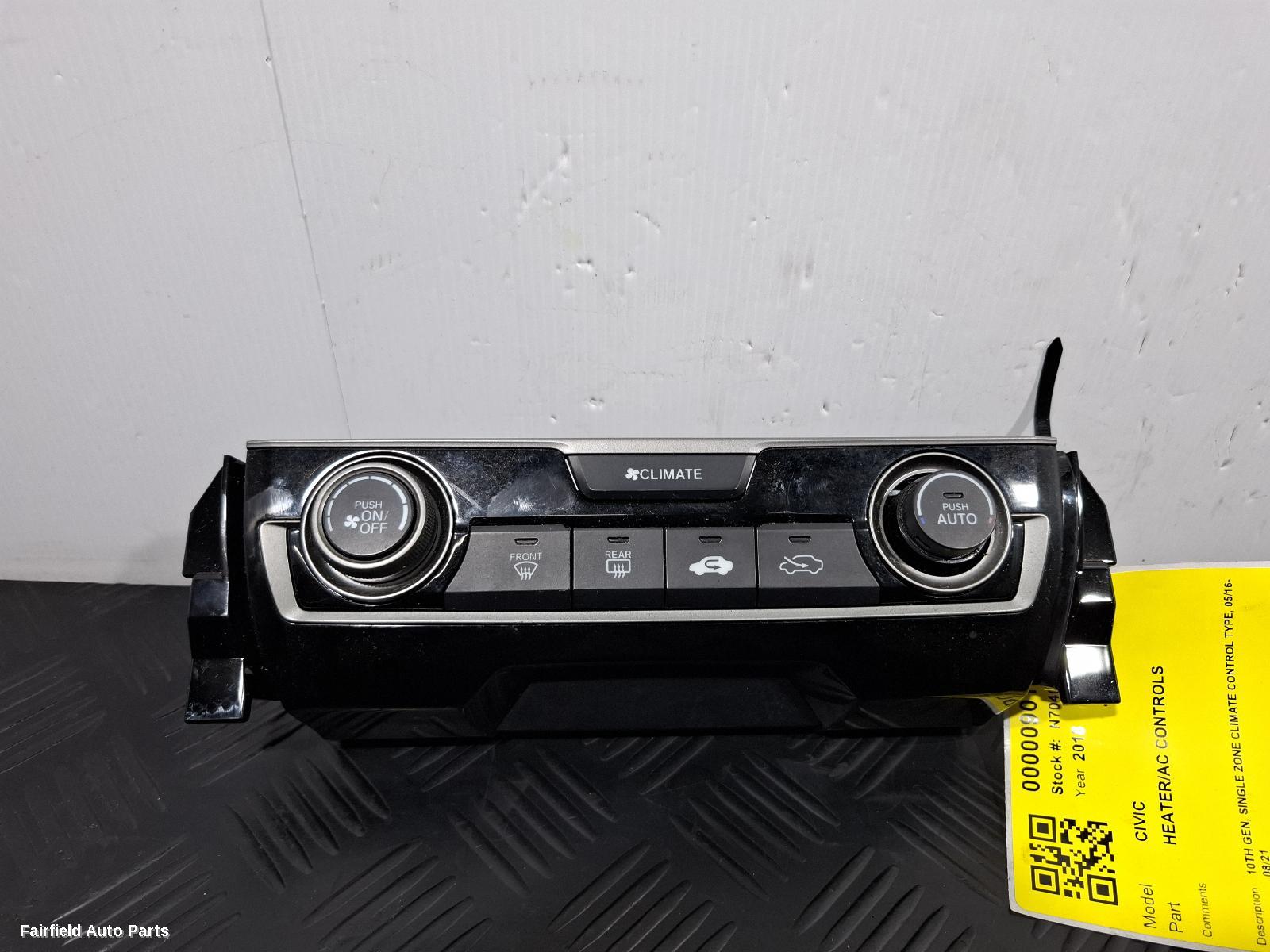 2016-2021 Honda Civic Heater Ac Controls