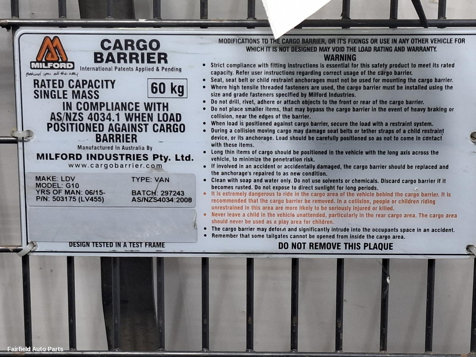 2015-2025 Ldv G10 Cargo Barrier