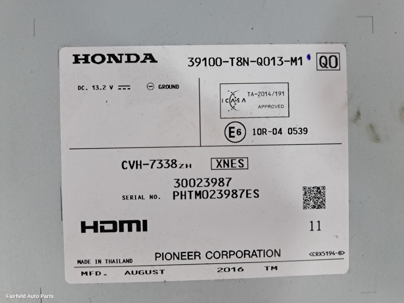 2014-2017 Honda Hrv Radio Cd Dvd Sat Tv