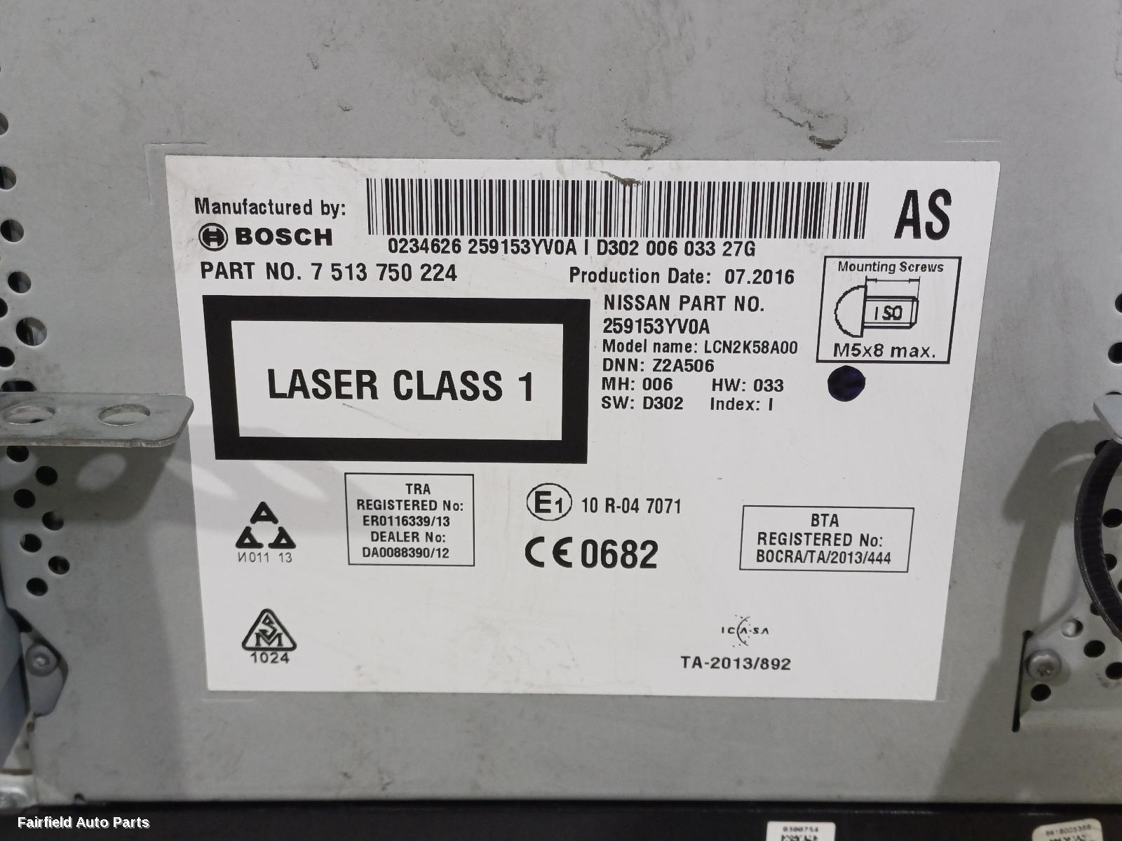 2015-2019 Nissan Juke Radio Cd Dvd Sat Tv
