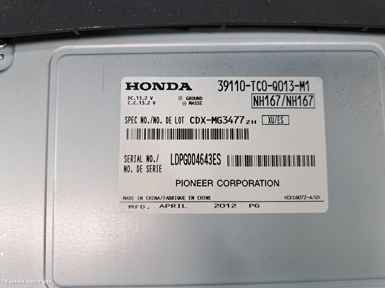 2008-2013 Honda Accord Radio Cd Dvd Sat Tv