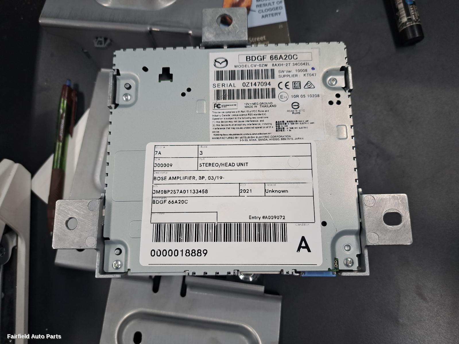 2019-2022 Mazda 3 Radio Cd Dvd Sat Tv