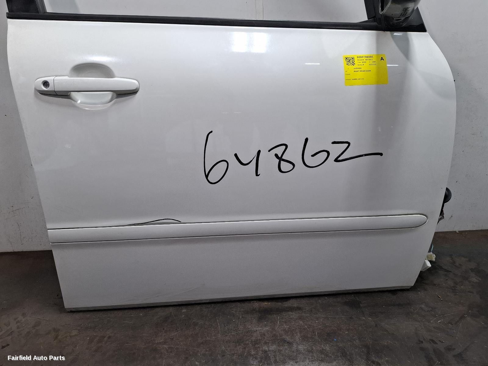 2001-2010 Toyota Avensis Right Rear Door Sliding