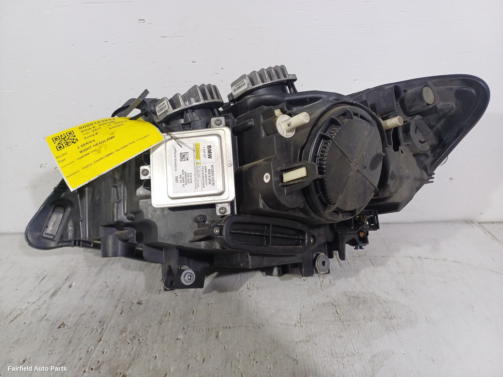 2013-2017 Bmw 2 Series Right Headlamp