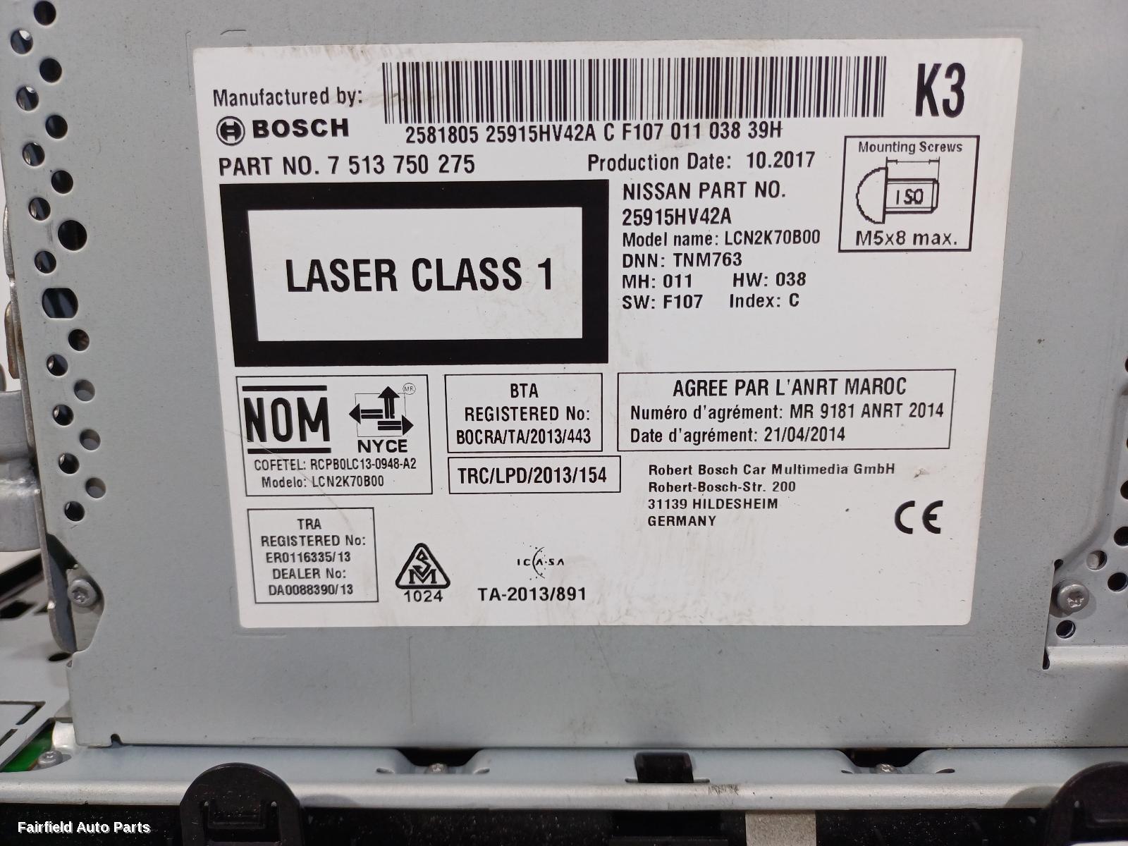 2013-2021 Nissan Qashqai Radio Cd Dvd Sat Tv
