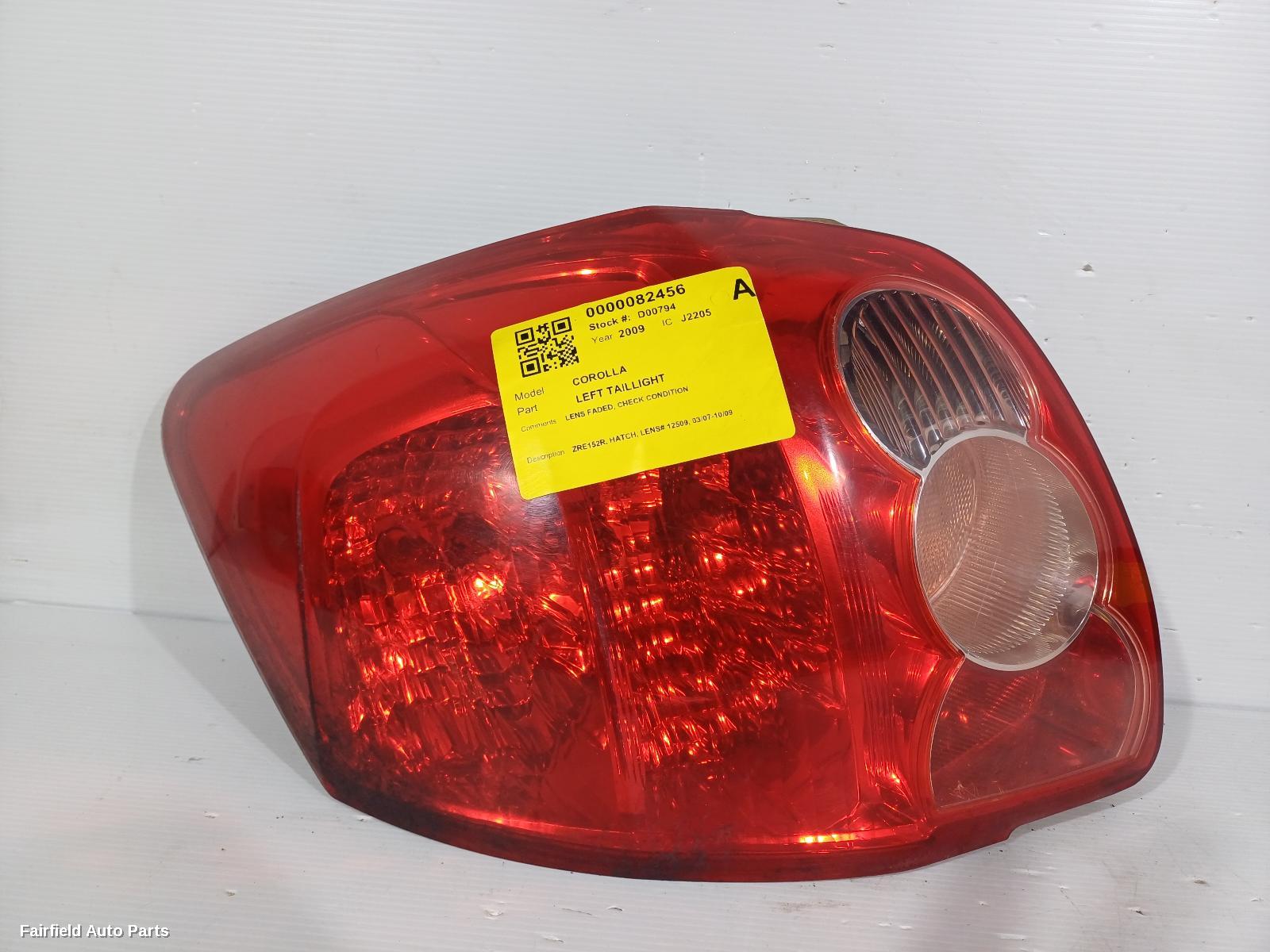2007-2009 Toyota Corolla Left Taillight