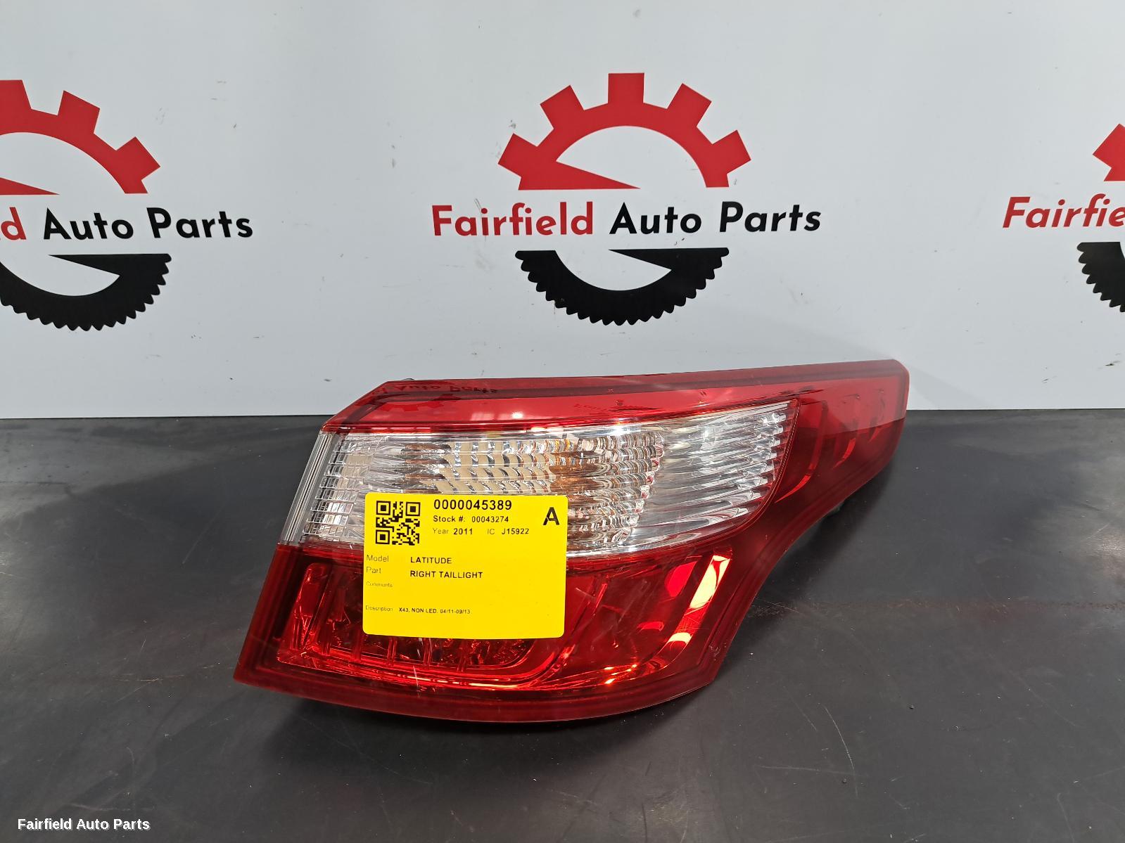 2011-2013 Renault Latitude Right Taillight