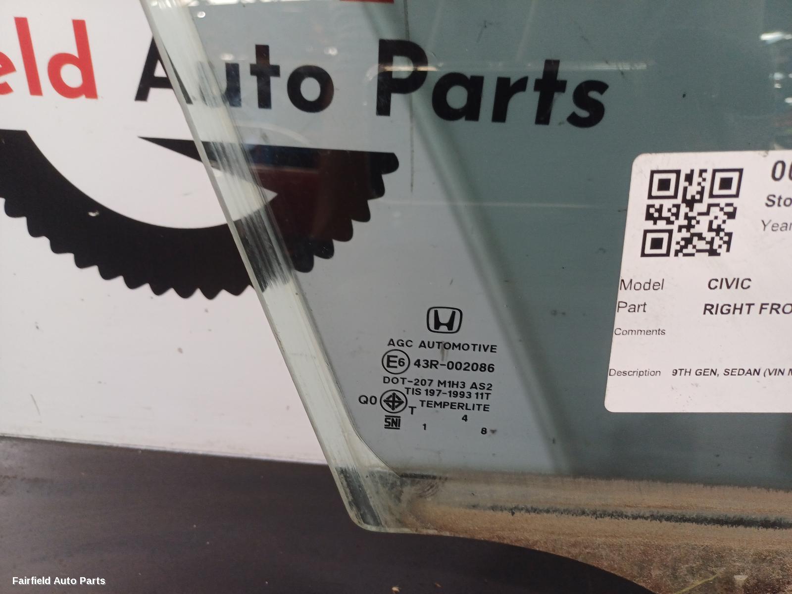 2012-2016 Honda Civic Right Front Door Window