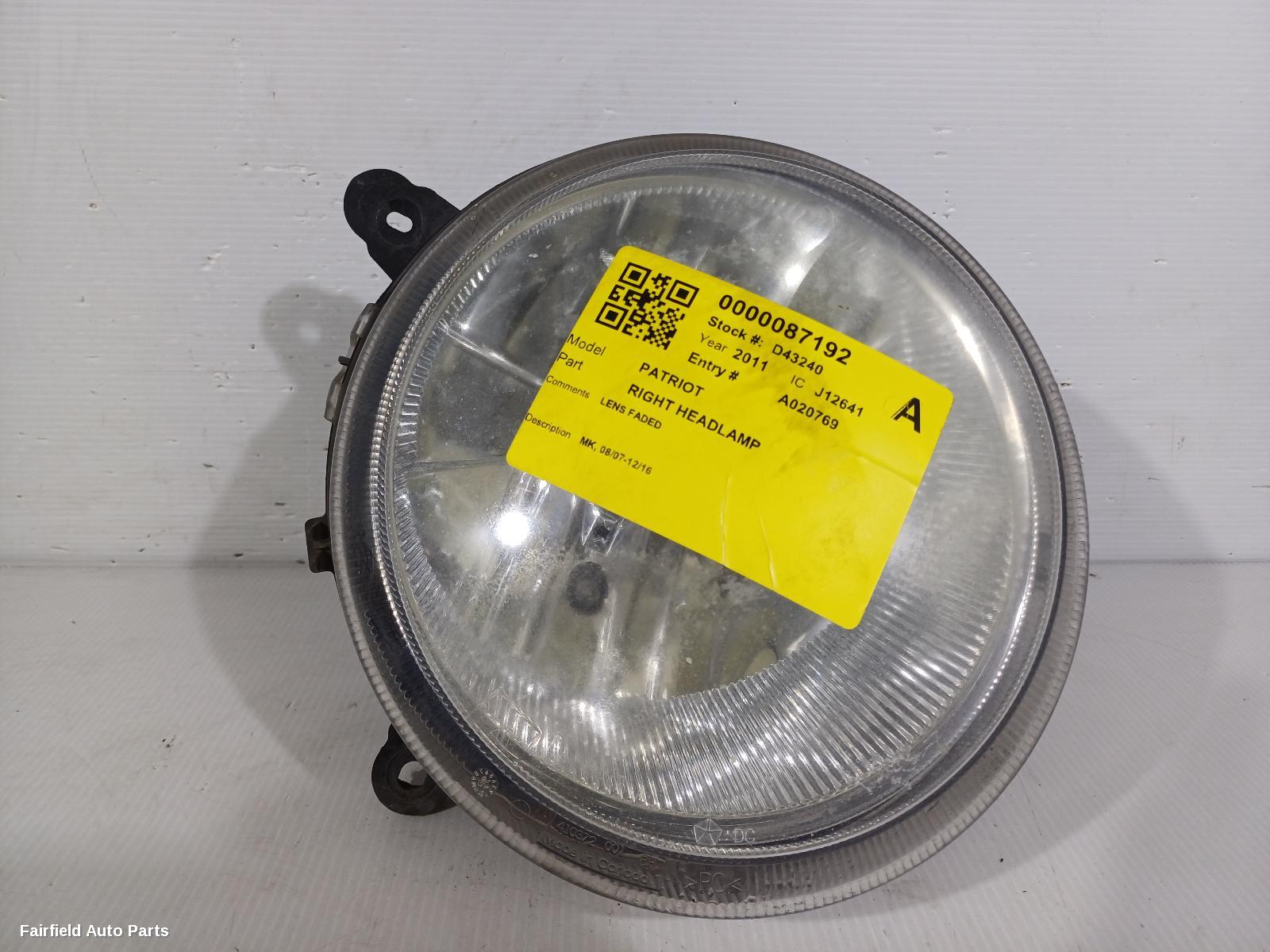 2007-2016 Jeep Patriot Right Headlamp