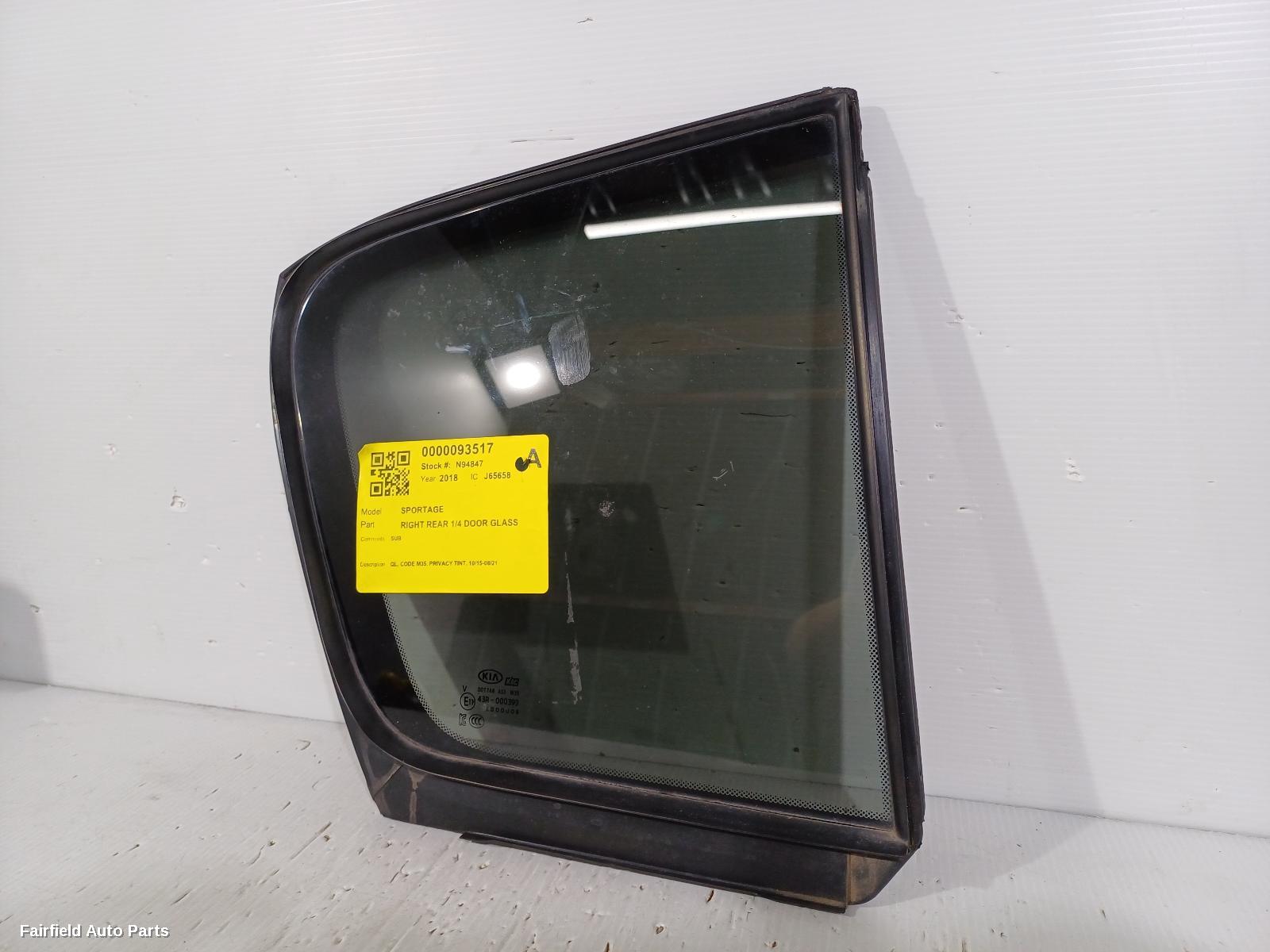 2015-2021 Kia Sportage Right Rear 1 4 Door Glass