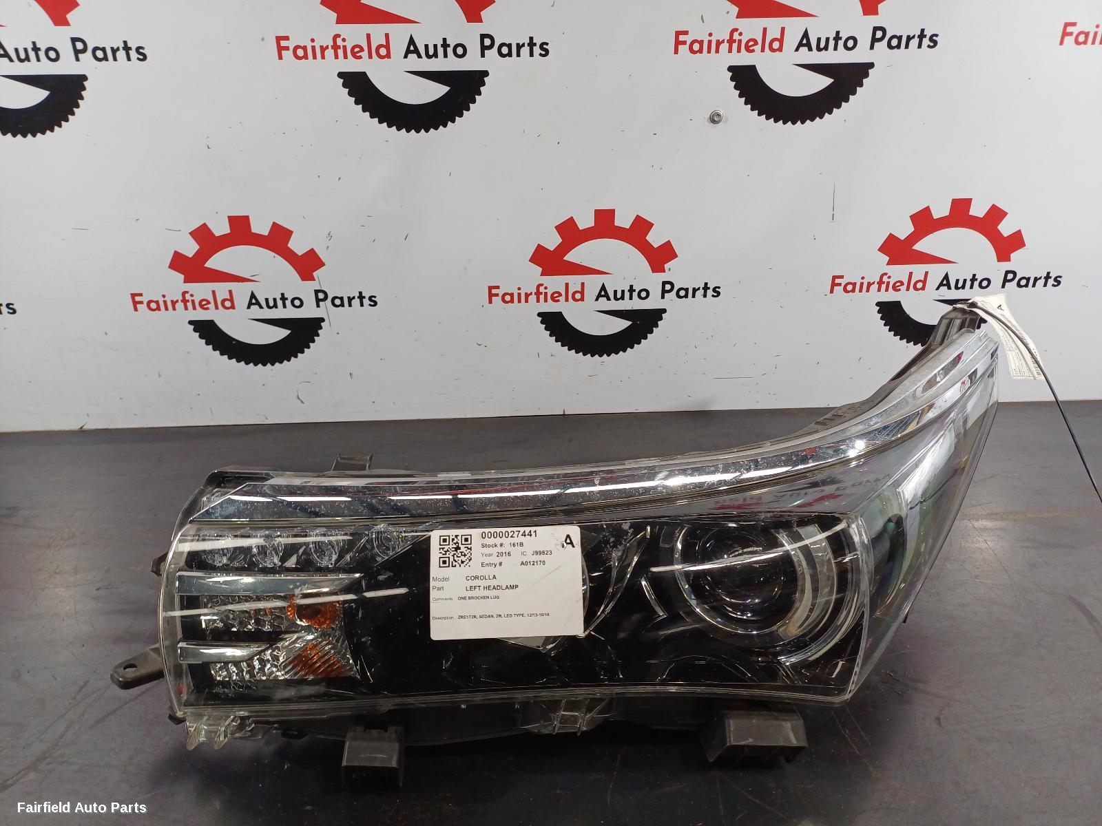 2013-2016 Toyota Corolla Left Headlamp