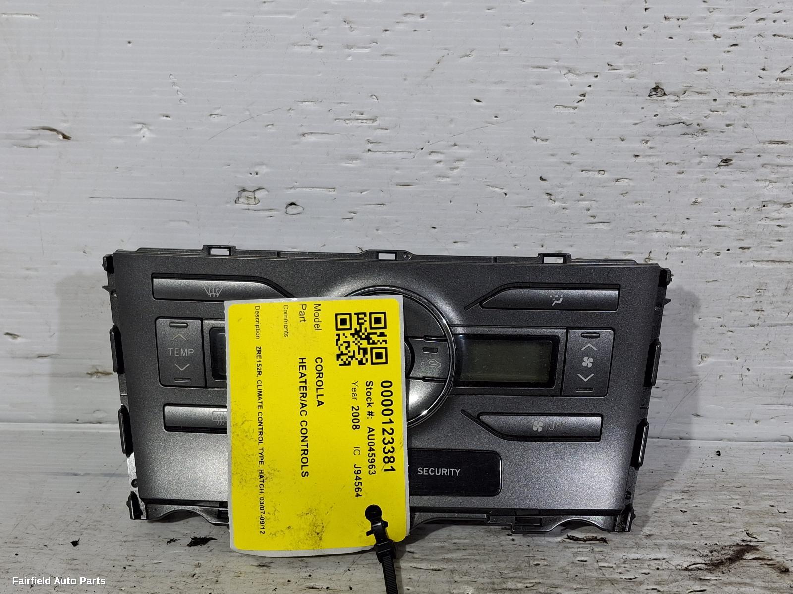 2007-2012 Toyota Corolla Heater Ac Controls