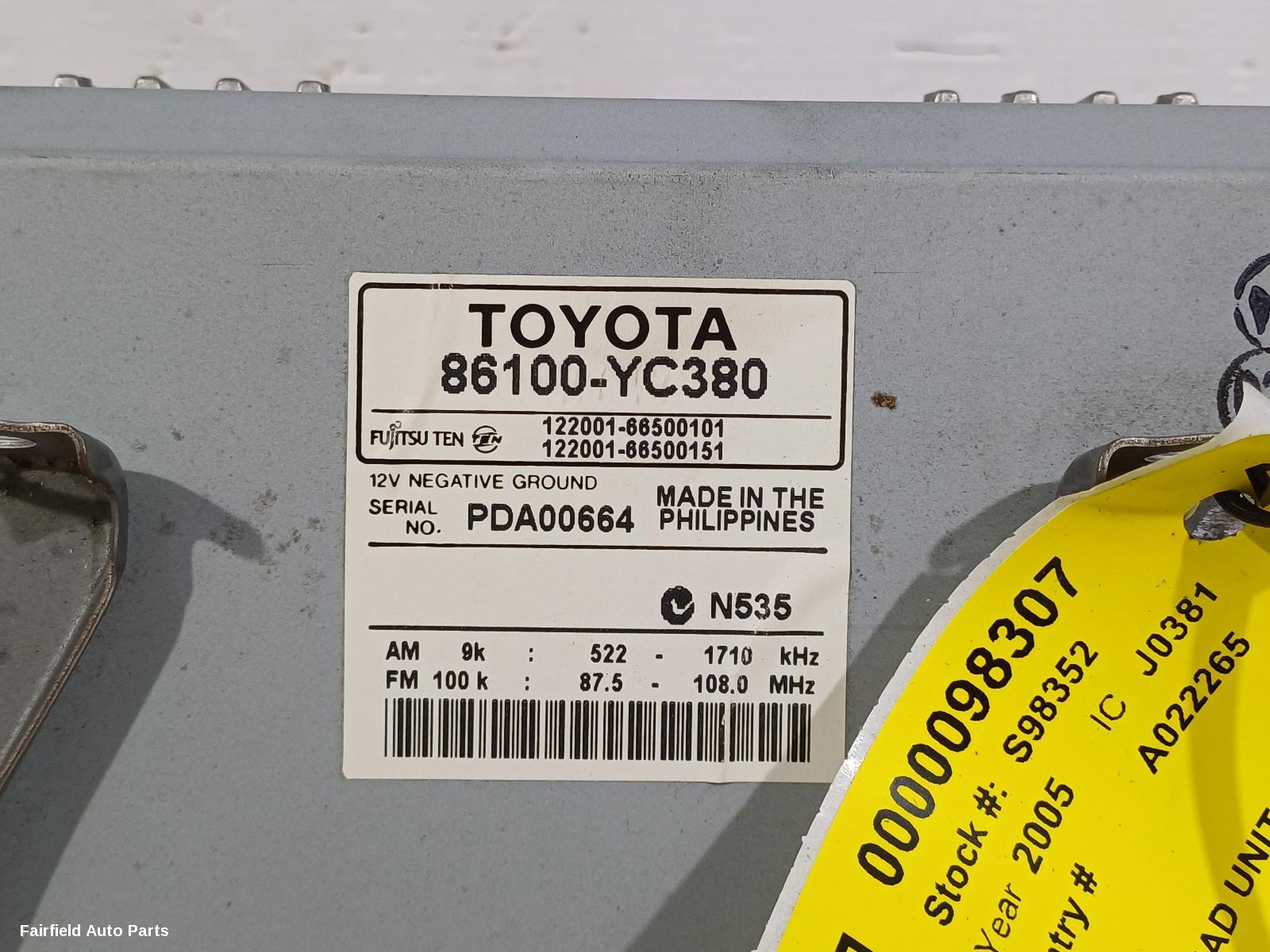 2002-2006 Toyota Camry Radio Cd Dvd Sat Tv