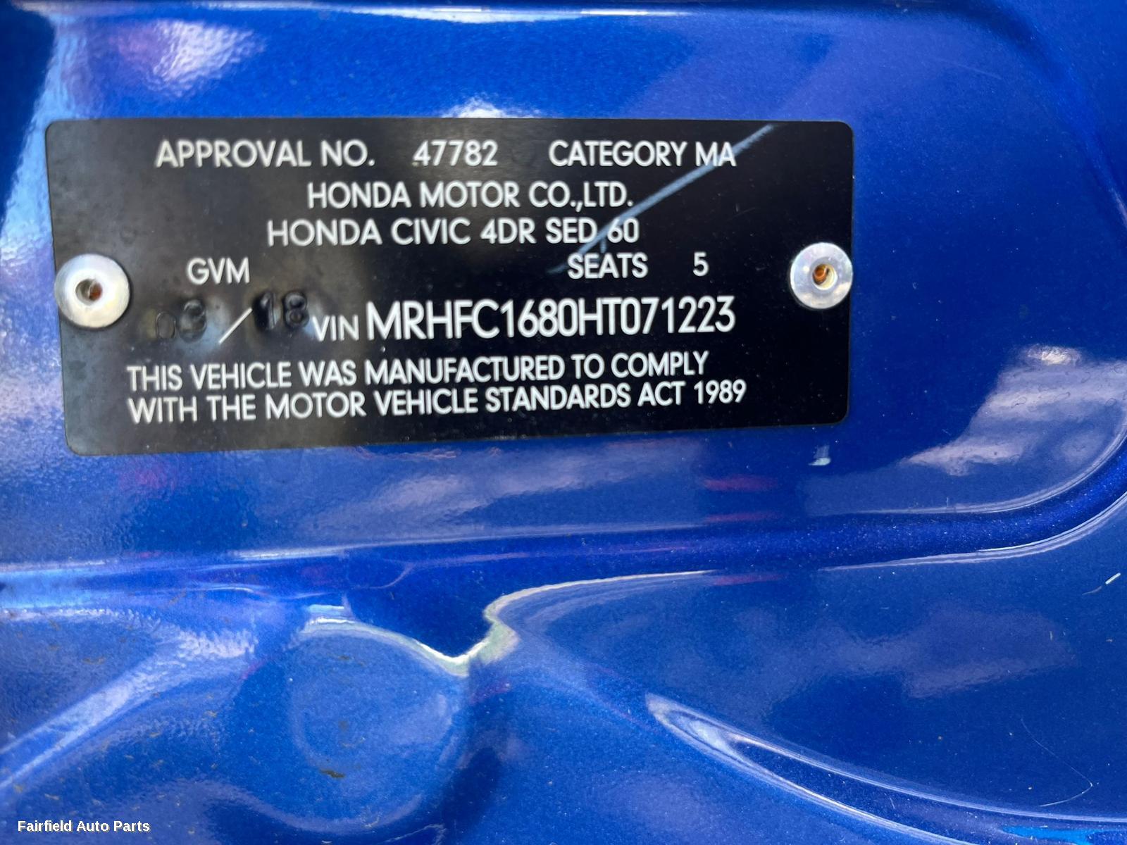 2016-2021 Honda Civic Sunvisor