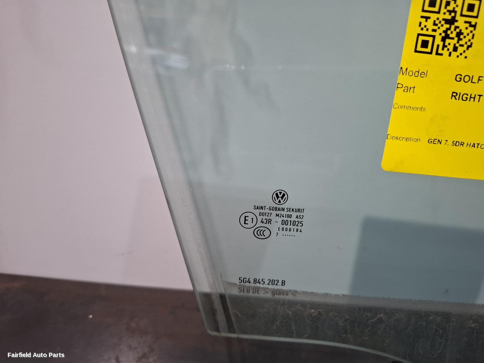 2012-2020 Volkswagen Golf Right Front Door Window