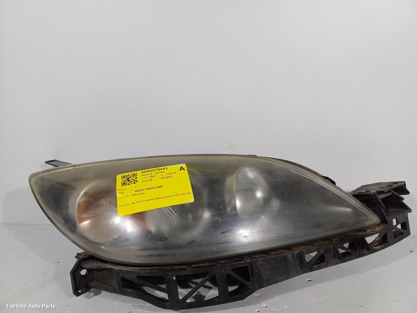 2003-2009 Mazda 3 Right Headlamp