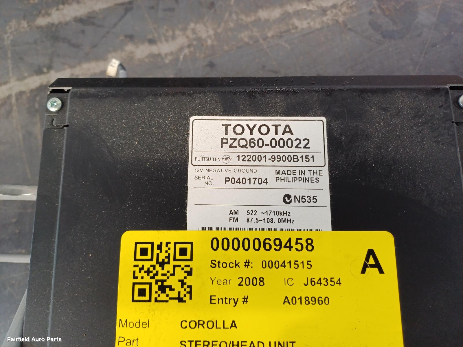 2007-2013 Toyota Corolla Radio Cd Dvd Sat Tv