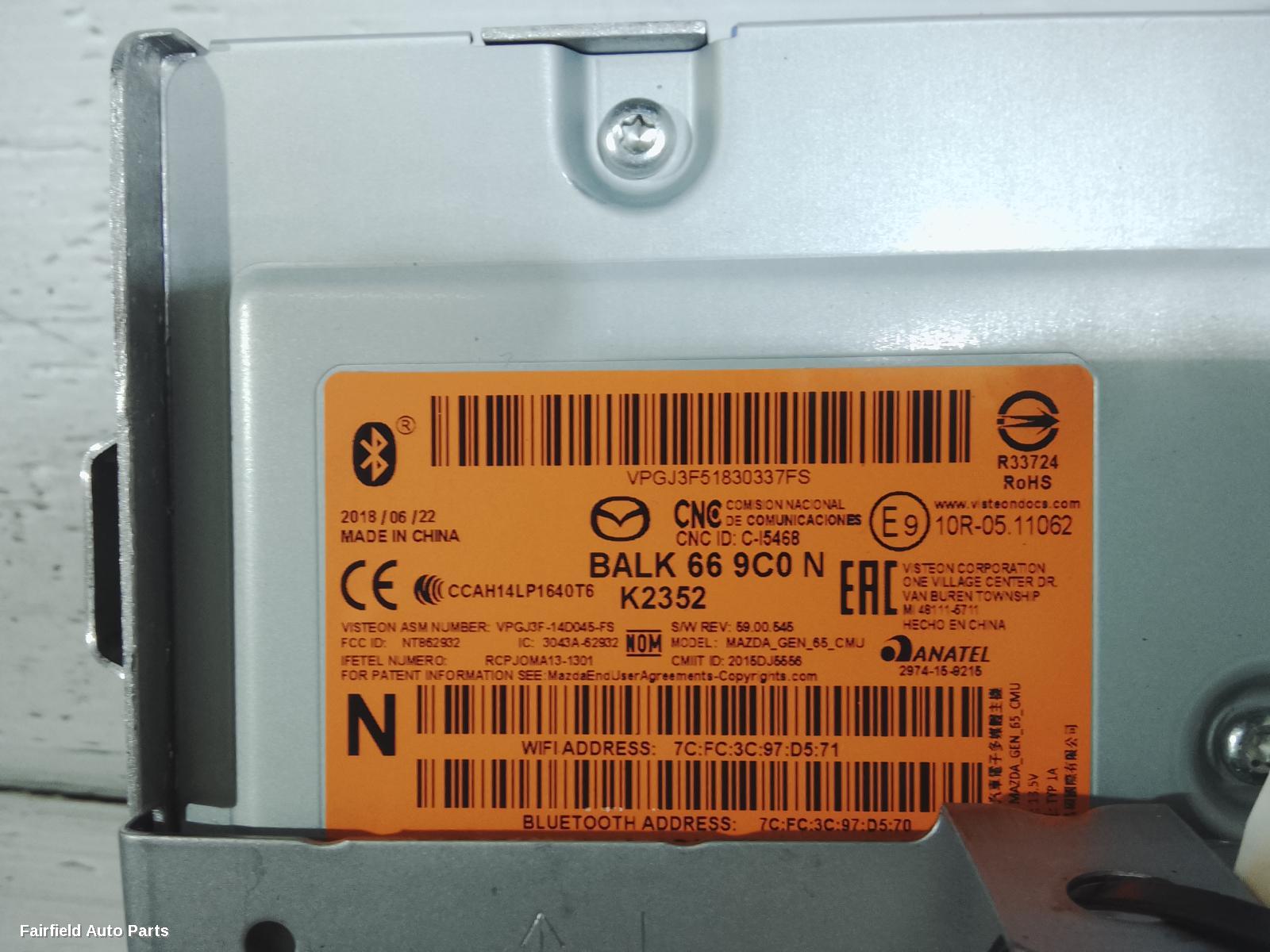 2016-2019 Mazda 3 Radio Cd Dvd Sat Tv
