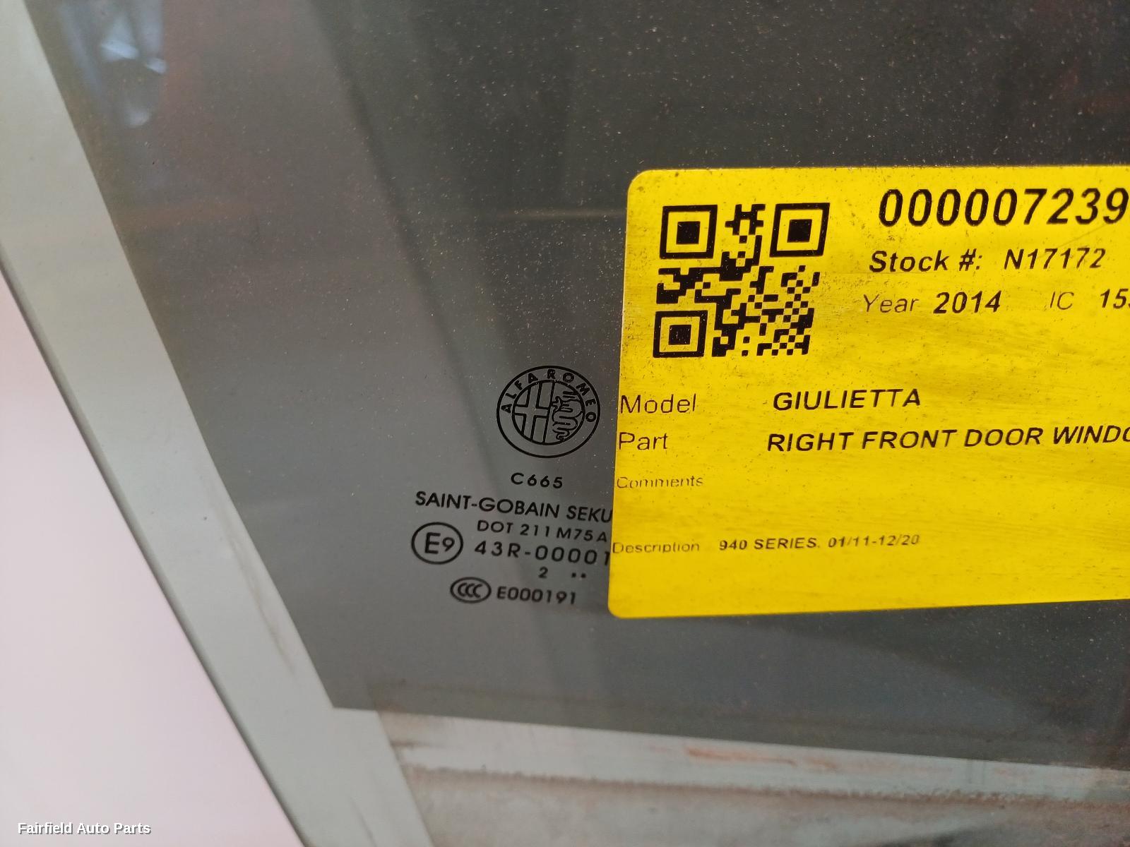 2011-2020 Alfa Romeo Giulietta Right Front Door Window