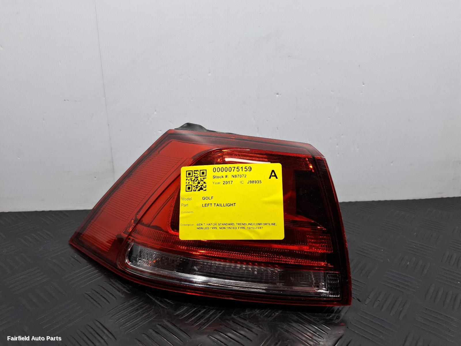 2012-2017 Volkswagen Golf Left Taillight