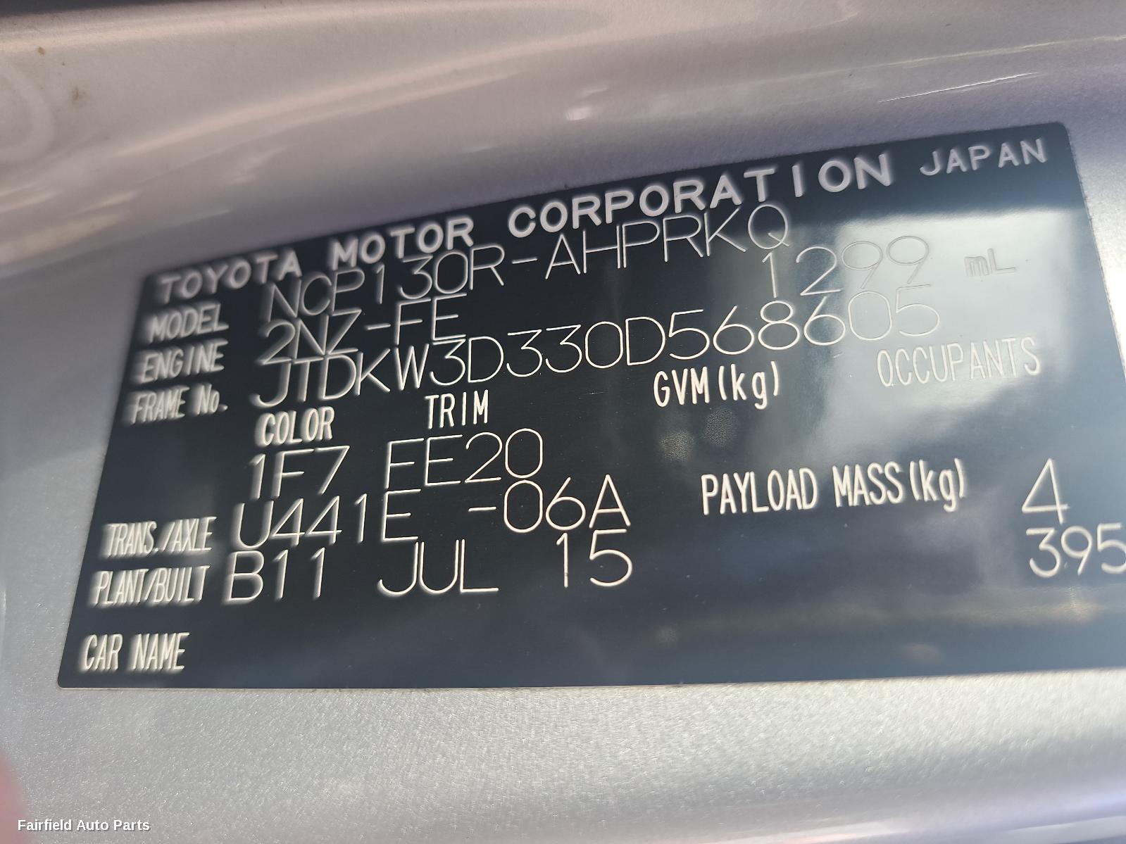 2015 Toyota Yaris F Bar Reinforc Brack