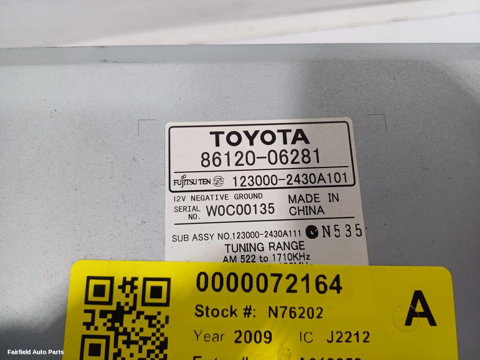 2006-2009 Toyota Camry Radio Cd Dvd Sat Tv