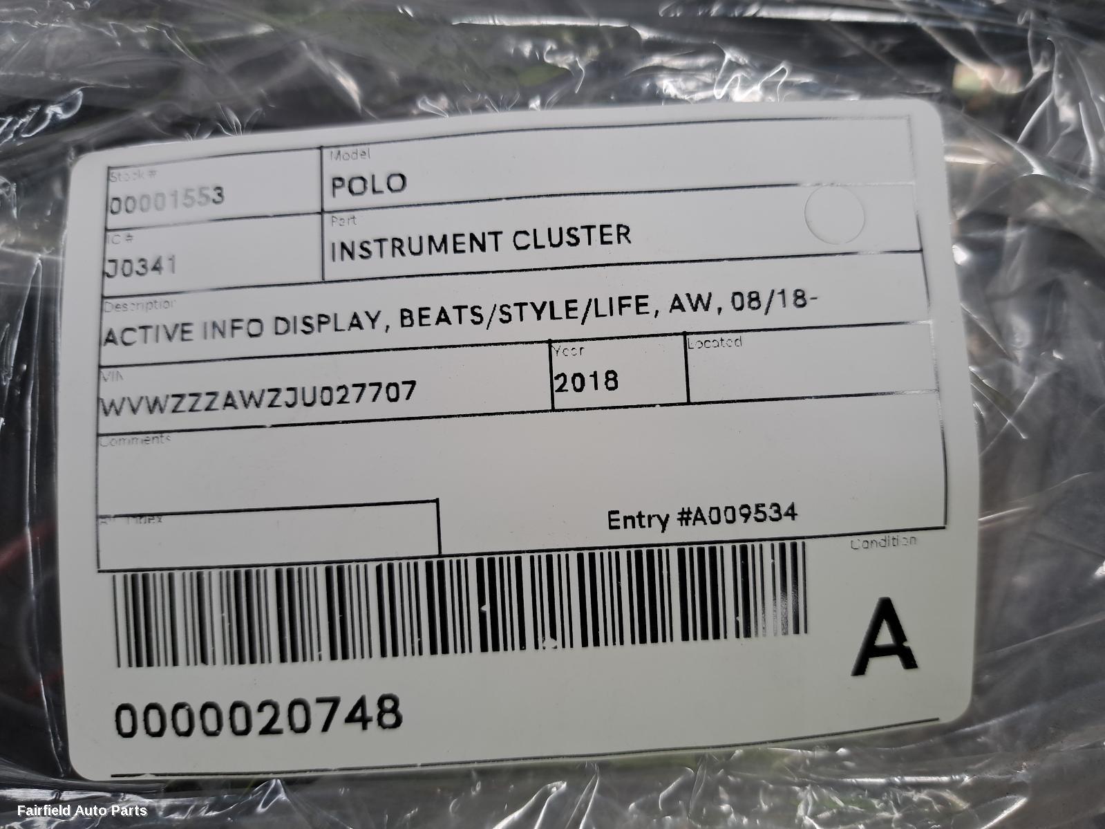 2018-2022 Volkswagen Polo Instrument Cluster
