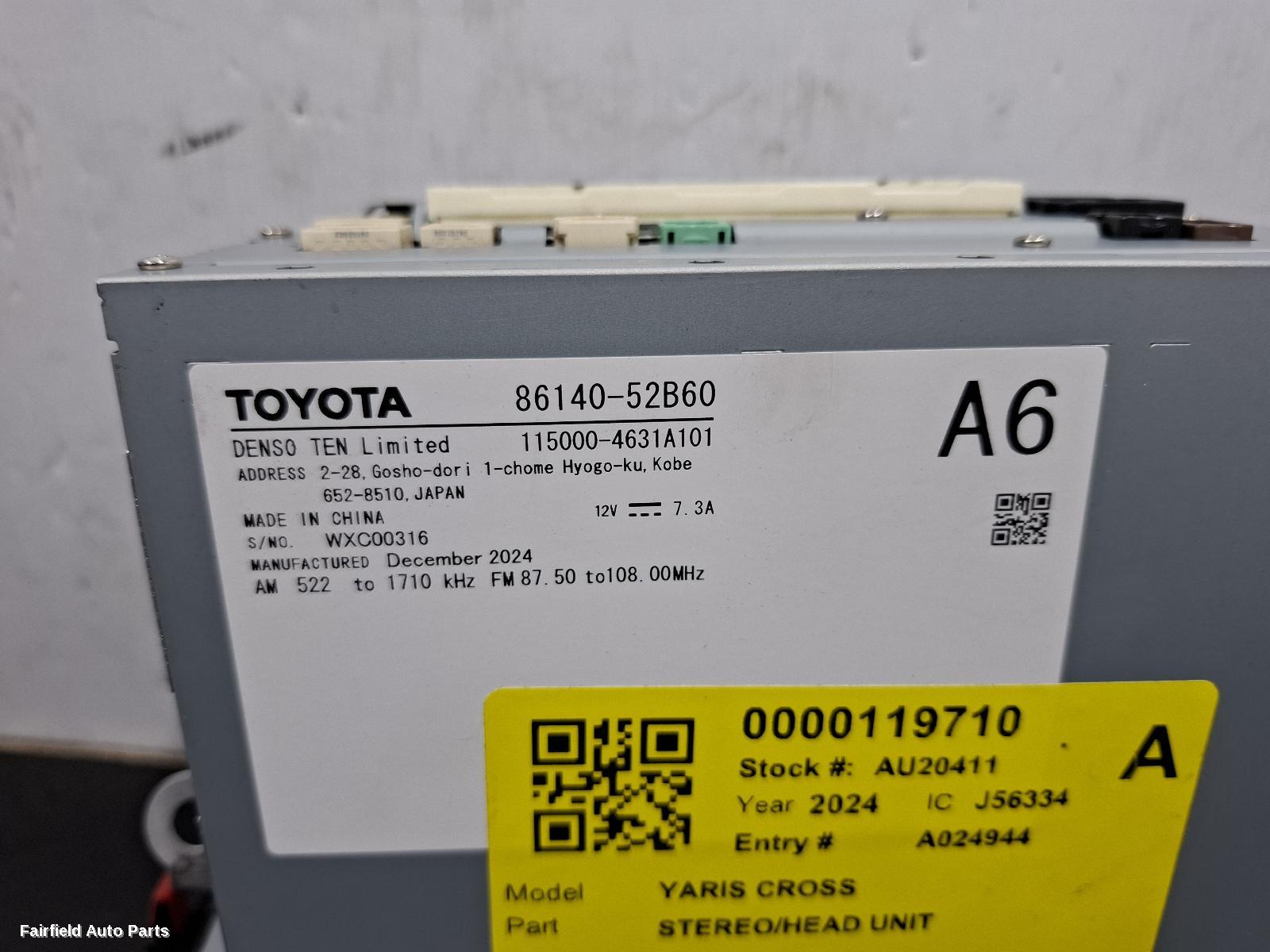 2023-2026 Toyota Yaris Cross Radio Cd Dvd Sat Tv