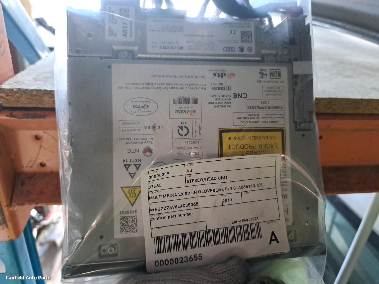 2015-2020 Audi A3 Radio Cd Dvd Sat Tv