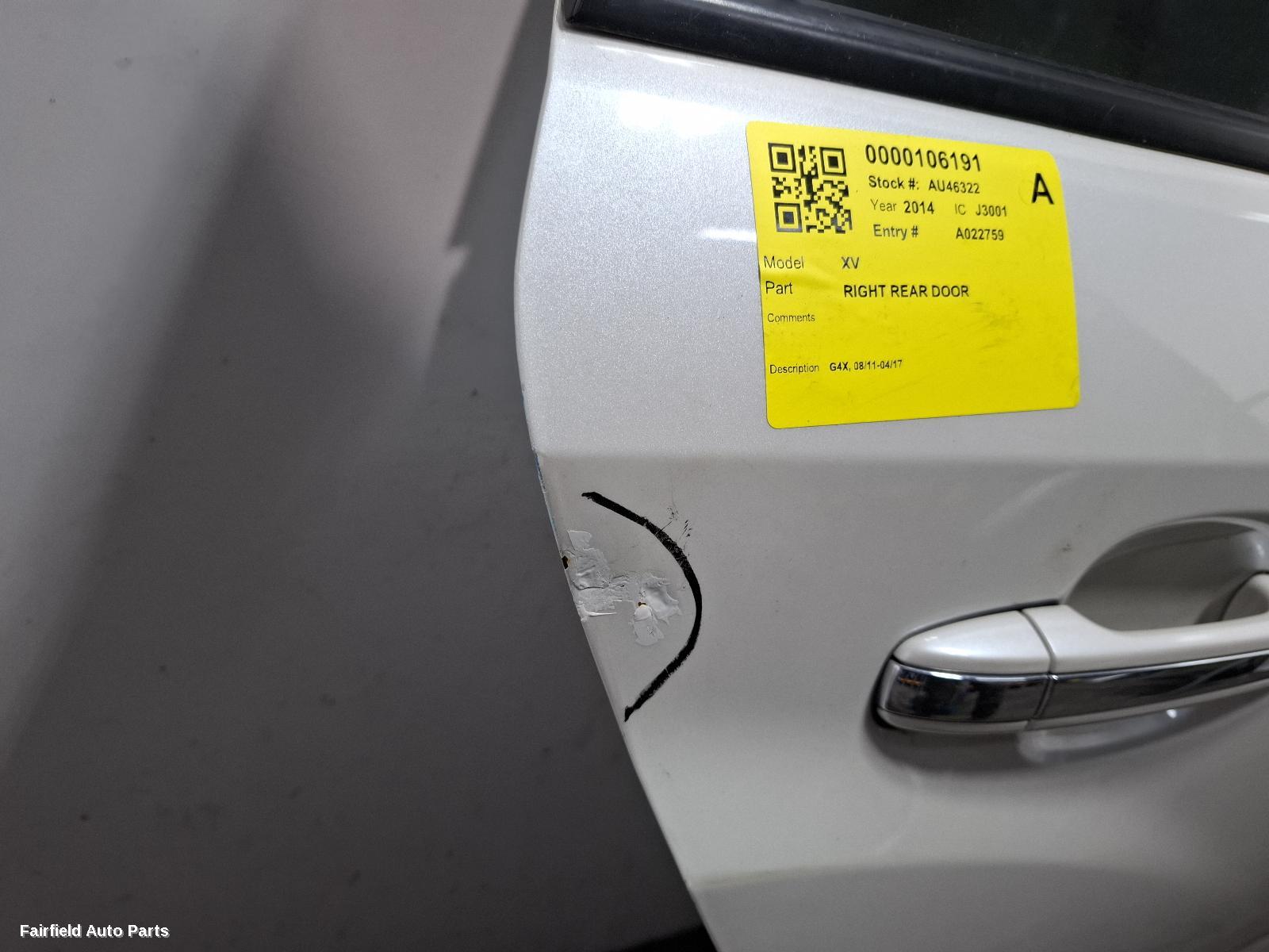 2011-2017 Subaru Xv Right Rear Door Sliding