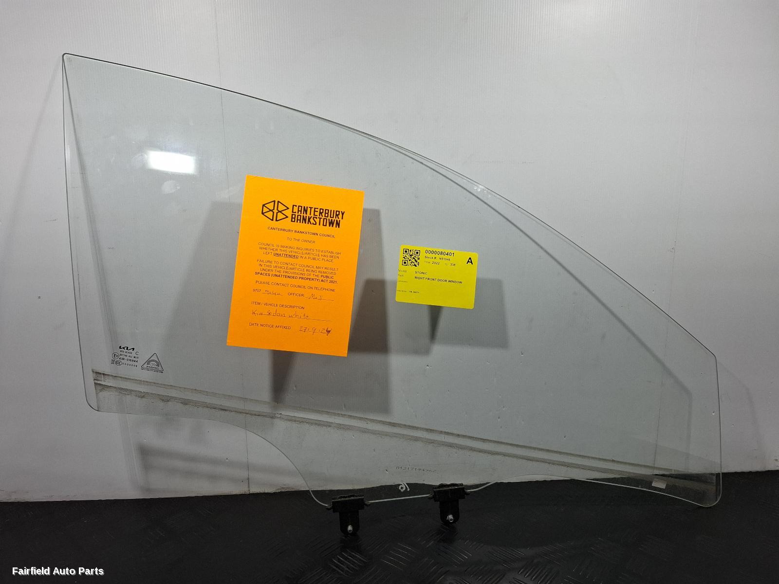2020-2026 Kia Stonic Right Front Door Window