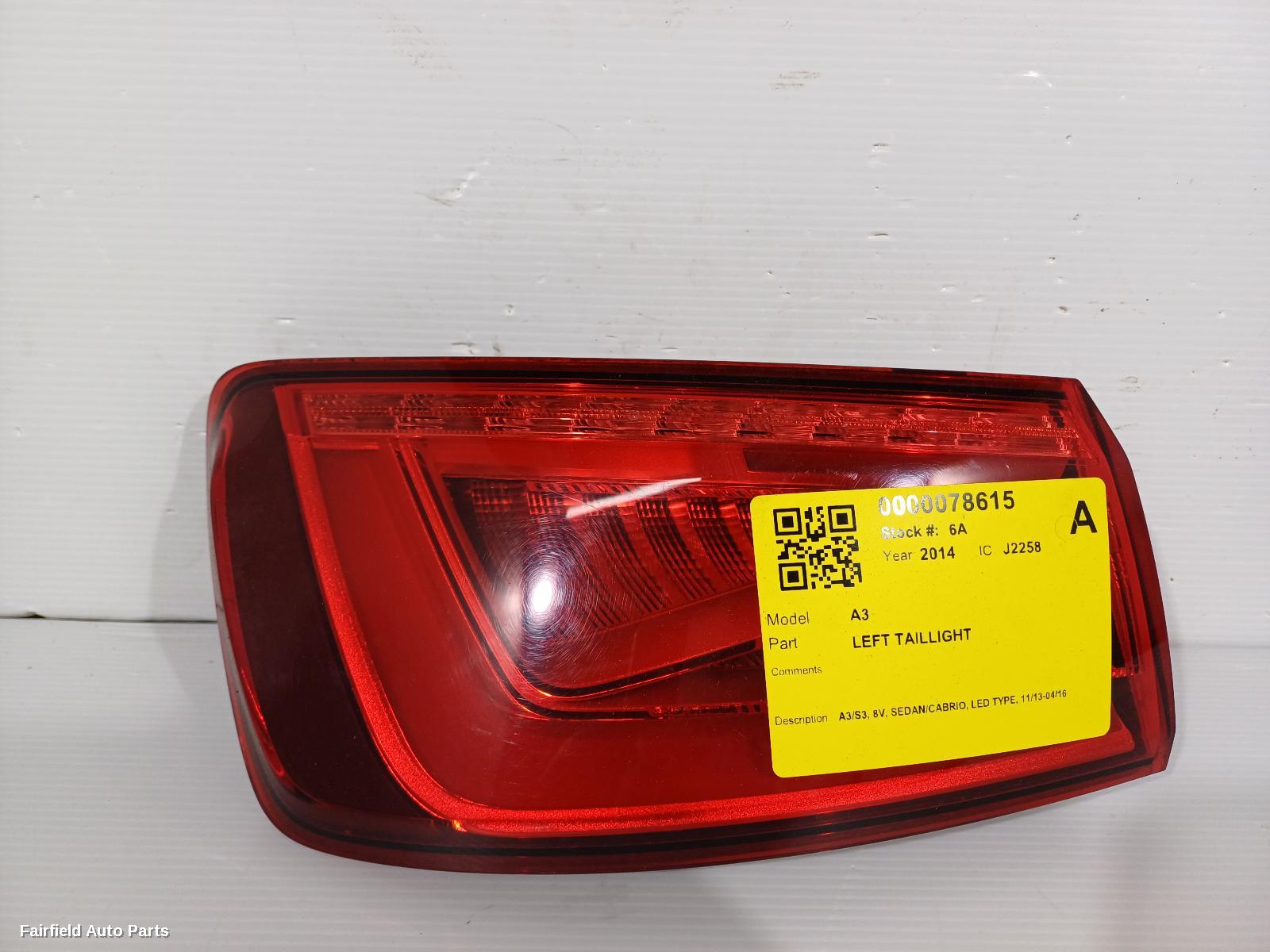 2013-2016 Audi A3 Left Taillight