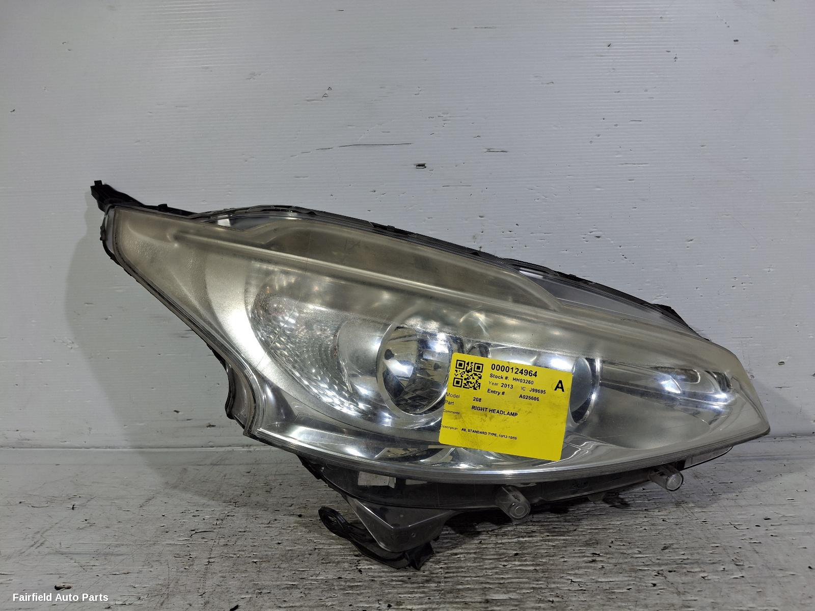 2012-2015 Peugeot 208 Right Headlamp