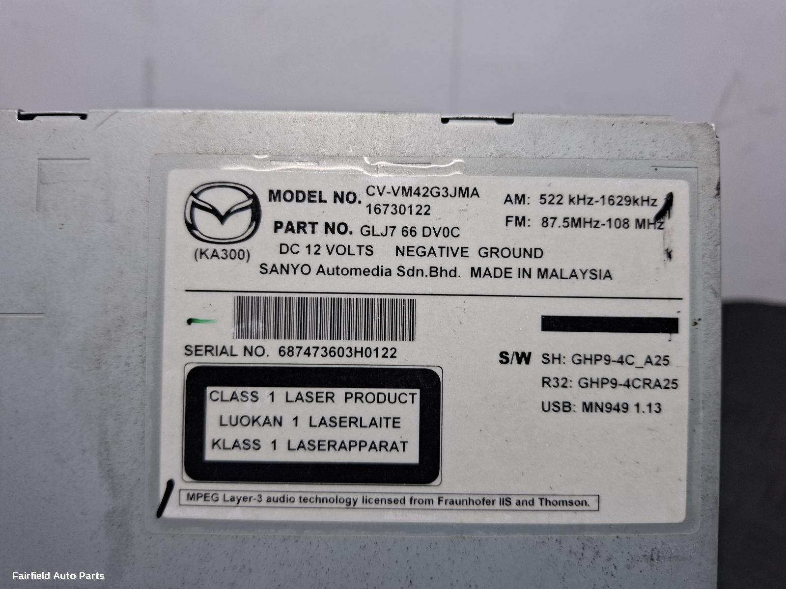 2012-2014 Mazda 6 Radio Cd Dvd Sat Tv