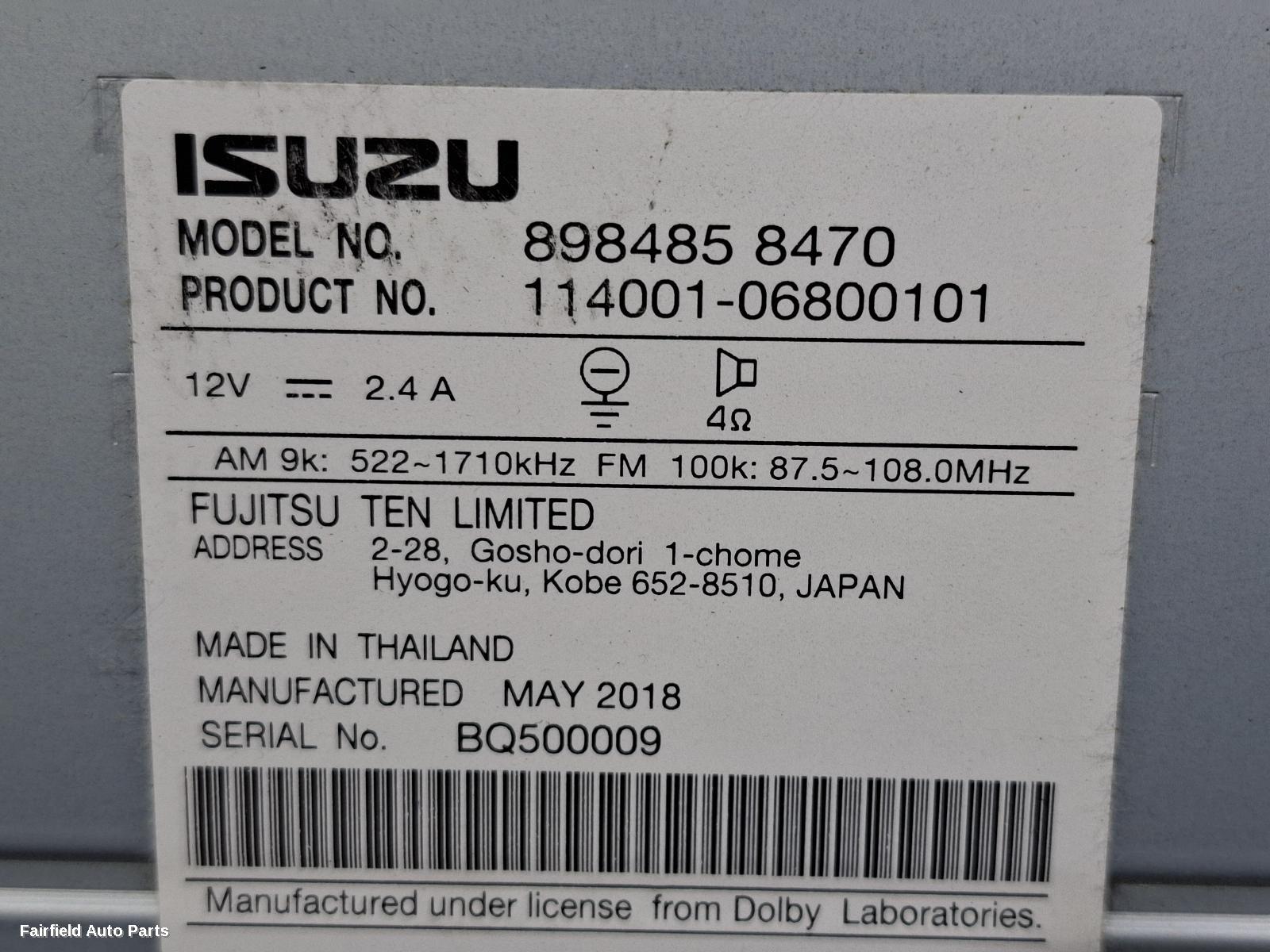 2017-2021 Isuzu Mu-x Radio Cd Dvd Sat Tv