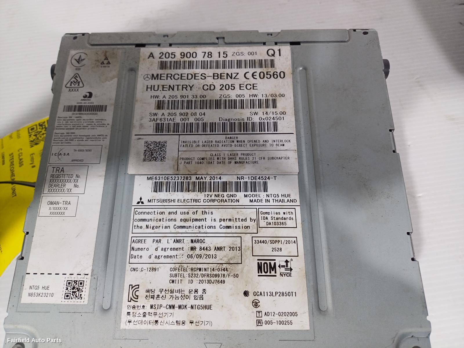 2014-2018 Mercedes C Class Radio Cd Dvd Sat Tv