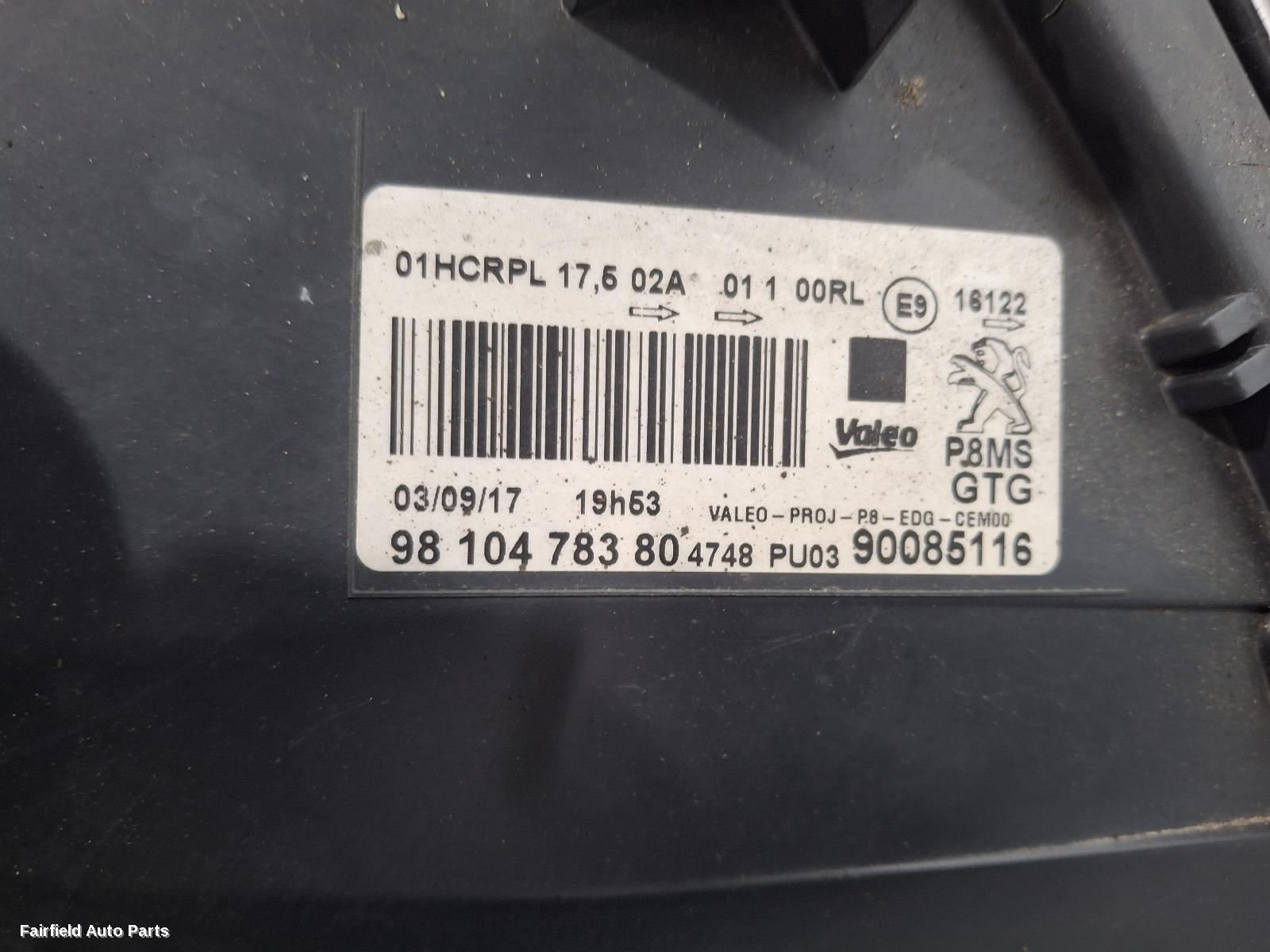 2016-2020 Peugeot 3008 Left Headlamp