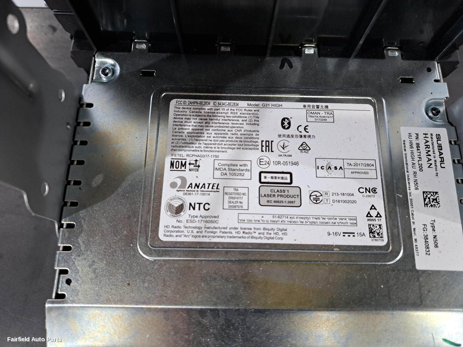 2017-2022 Subaru Xv Radio Cd Dvd Sat Tv