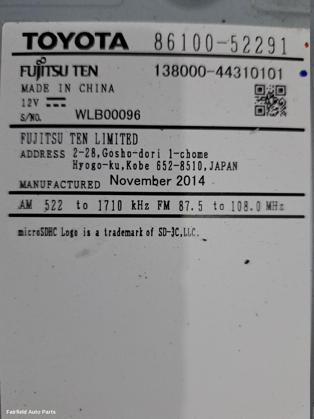 2011-2019 Toyota Yaris Radio Cd Dvd Sat Tv