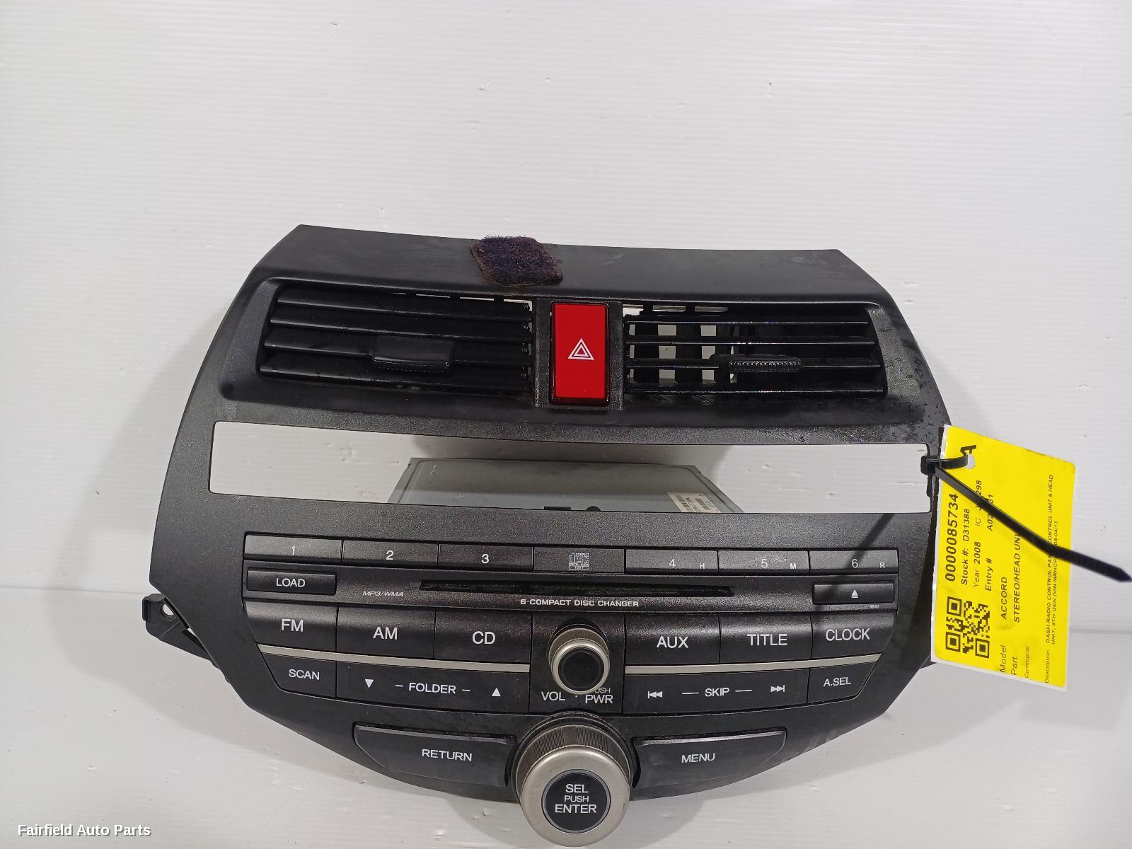 2008-2013 Honda Accord Radio Cd Dvd Sat Tv