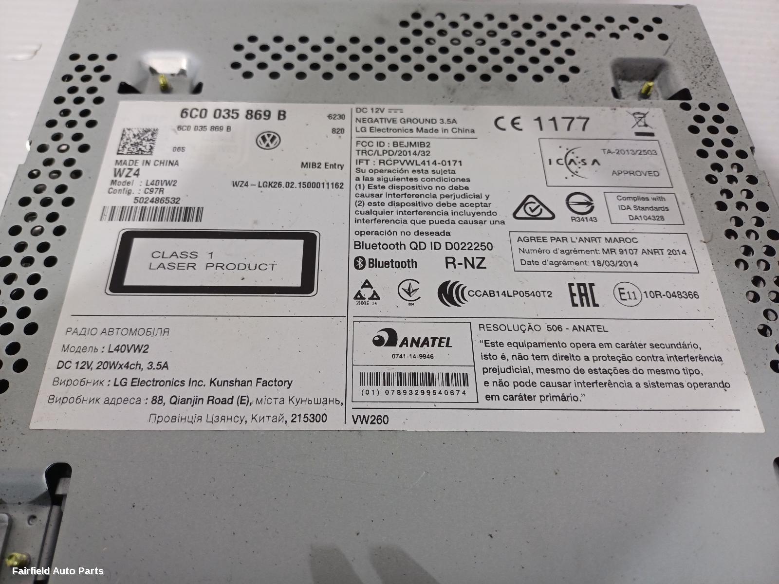 2010-2017 Volkswagen Polo Radio Cd Dvd Sat Tv