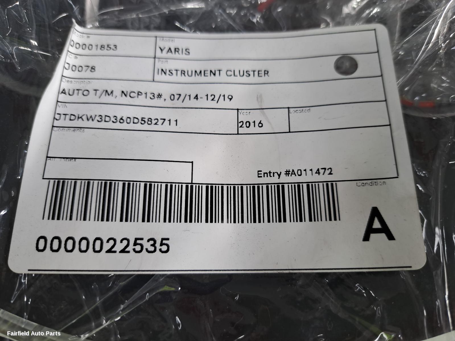 2014-2019 Toyota Yaris Instrument Cluster